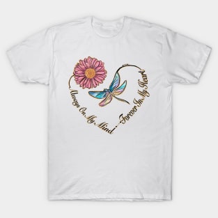 Dragonfly and Daisy Flower Heart T-Shirt